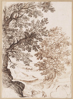 K V 118
<br/>
Bomen en schapen met in de verte een stad
<br/>
<em>Allegrini, Francesco (1624-1684)</em>